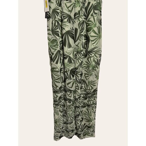 H by Halston Palm Leaf Print Green Sheer V-Neck Ruffle Maxi Dress Size 2 - Picture 4 of 9